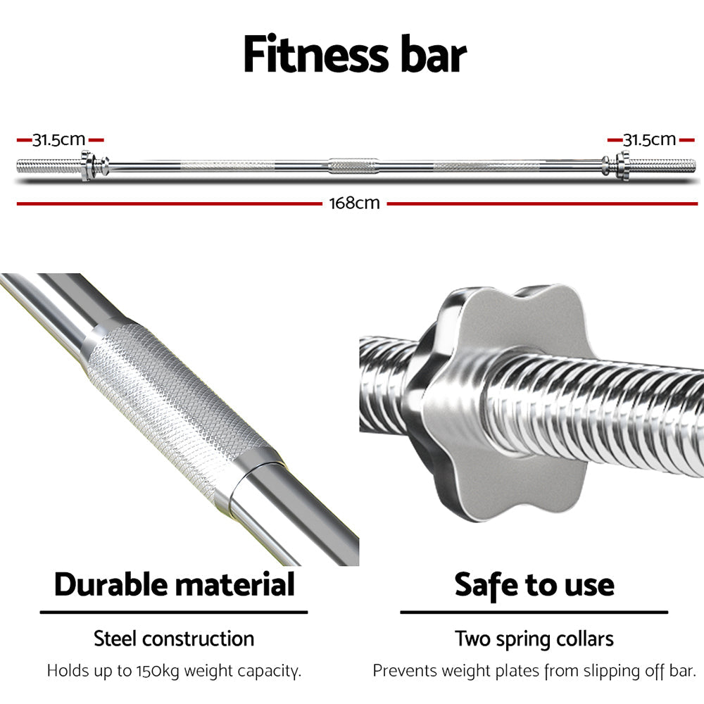 Everfit 38kg Barbell Set Weight Plates Bar Lifting Bench 168cm.