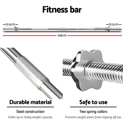 Everfit 38kg Barbell Set Weight Plates Bar Lifting Bench 168cm.