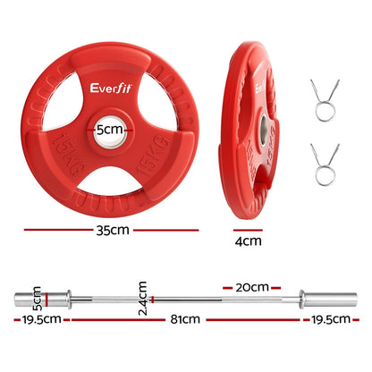 Everfit Barbells Set 36kg 120cm Dumbbell Barbell Plate Weight Lifting Home Gym Red Lifting.