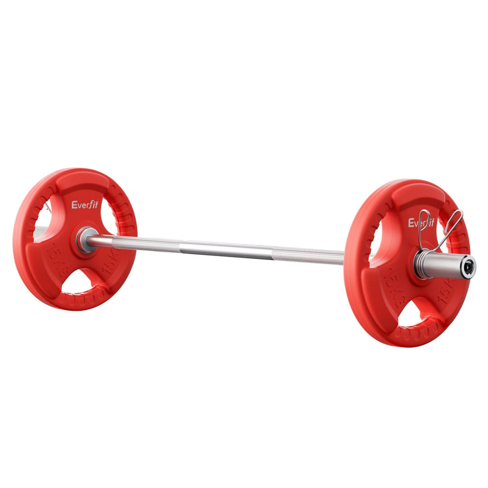Everfit Barbells Set 36kg 120cm Dumbbell Barbell Plate Weight Lifting Home Gym Red Lifting.