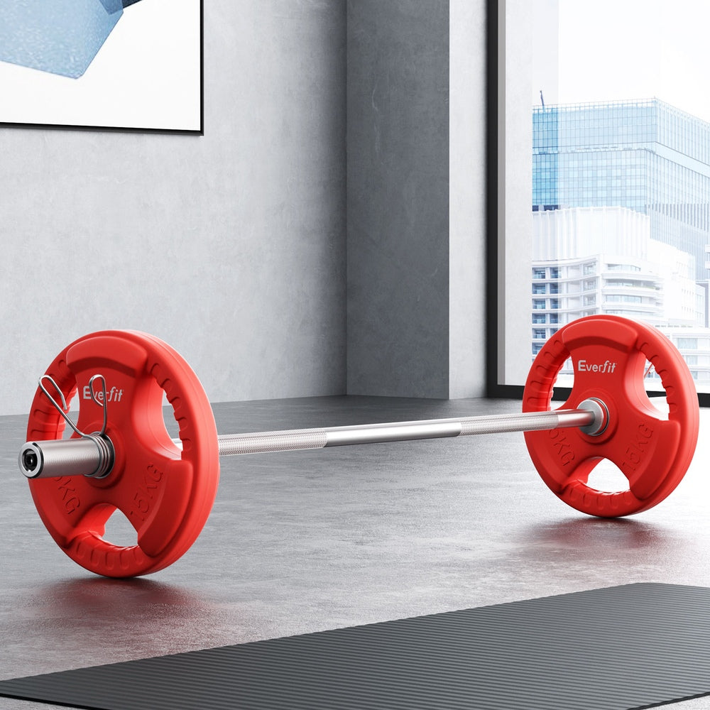 Everfit Barbells Set 36kg 120cm Dumbbell Barbell Plate Weight Lifting Home Gym Red Lifting.