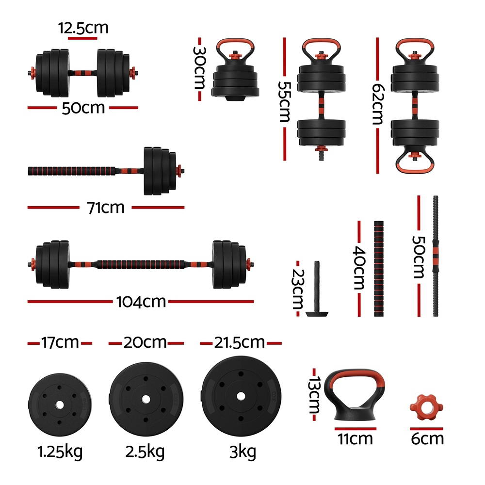 Everfit 40kg Adjustable Dumbbells Set Kettle Bell Weight Plates Barbells Gym.