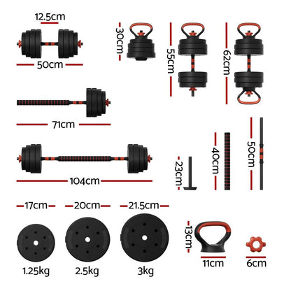 Everfit 40kg Adjustable Dumbbells Set Kettle Bell Weight Plates Barbells Gym.