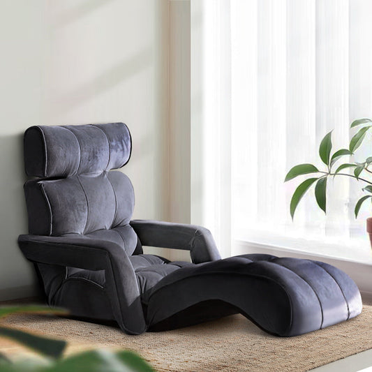 Artiss Floor Lounge Sofa With Armrest Flocking Fabric Charcoal.