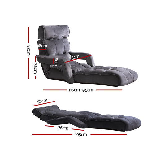 Artiss Floor Lounge Sofa With Armrest Flocking Fabric Charcoal.