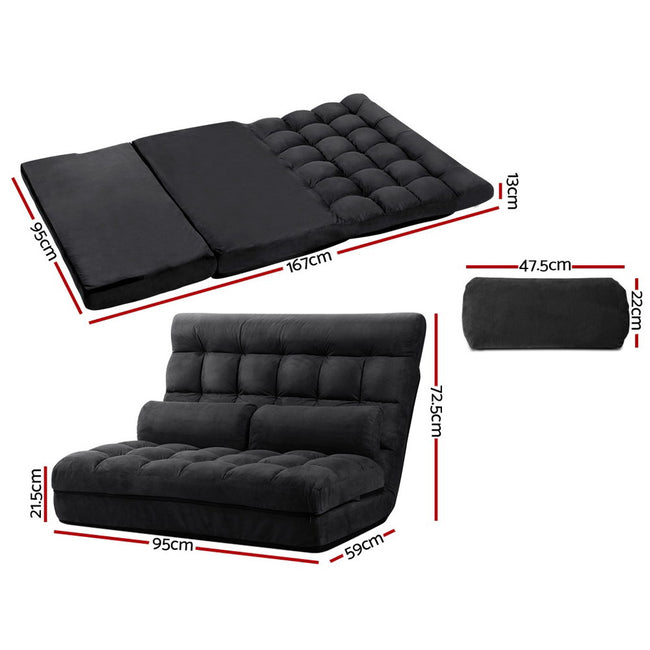 Artiss Floor Lounge Sofa Bed 2-seater Charcoal Suede Main Image