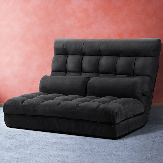 Artiss Floor Lounge Sofa Bed 2-seater Charcoal Suede Hover Image