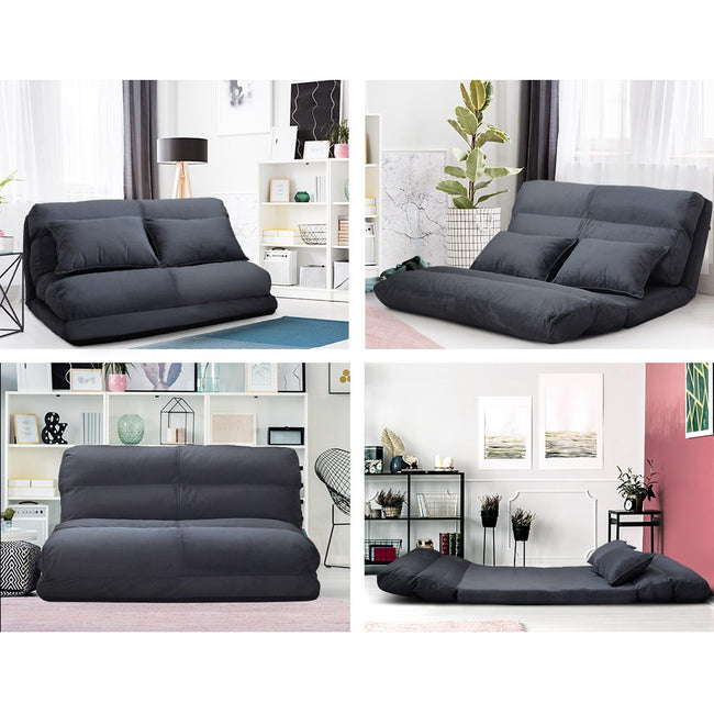Artiss Floor Lounge Sofa Bed 2-seater Charcoal Suede Hover Image
