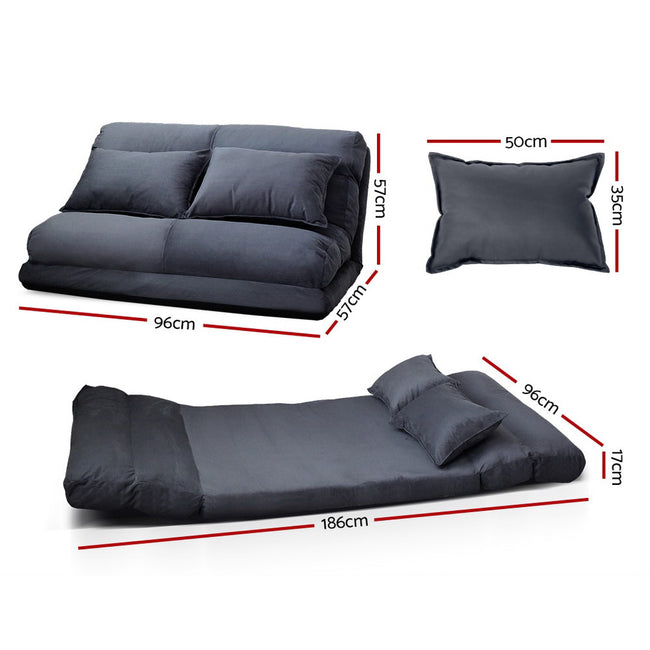 Artiss Floor Lounge Sofa Bed 2-seater Charcoal Suede Main Image