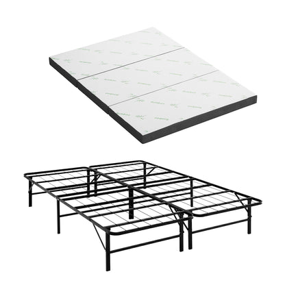 Giselle Folding Bed with Mattress Double Portable Foldable Guest Bed Bamboo Cover