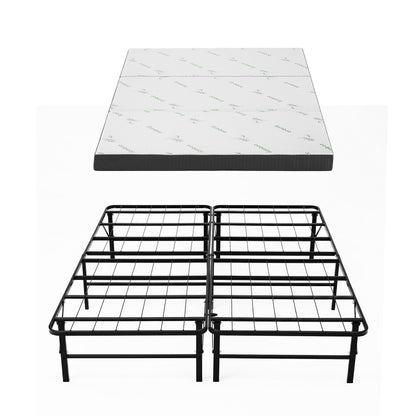 Giselle Folding Bed with Mattress Double Portable Foldable Guest Bed Bamboo Cover