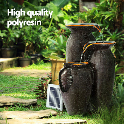 Gardeon Solar Fountain Water Fountain Feature Cascading Fountain LED Lights 76CM Grey