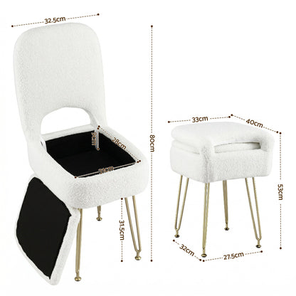 Artiss Storage Ottoman Vanity Stool Foot Stool Folding Back White