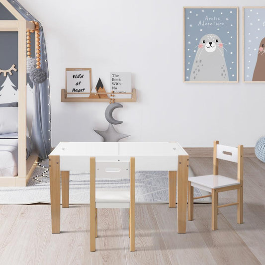 Keezi 3PCS Kids Table and Chairs Set Storage Toys Play Activity Desk Chalkboard.