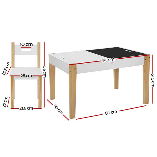 Keezi 3PCS Kids Table and Chairs Set Storage Toys Play Activity Desk Chalkboard.