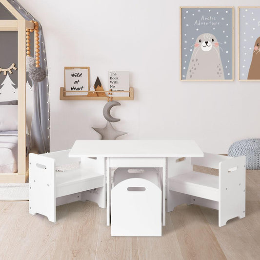 Keezi 3PCS Kids Table and Chairs Set Storage Toys Play Activity Desk.