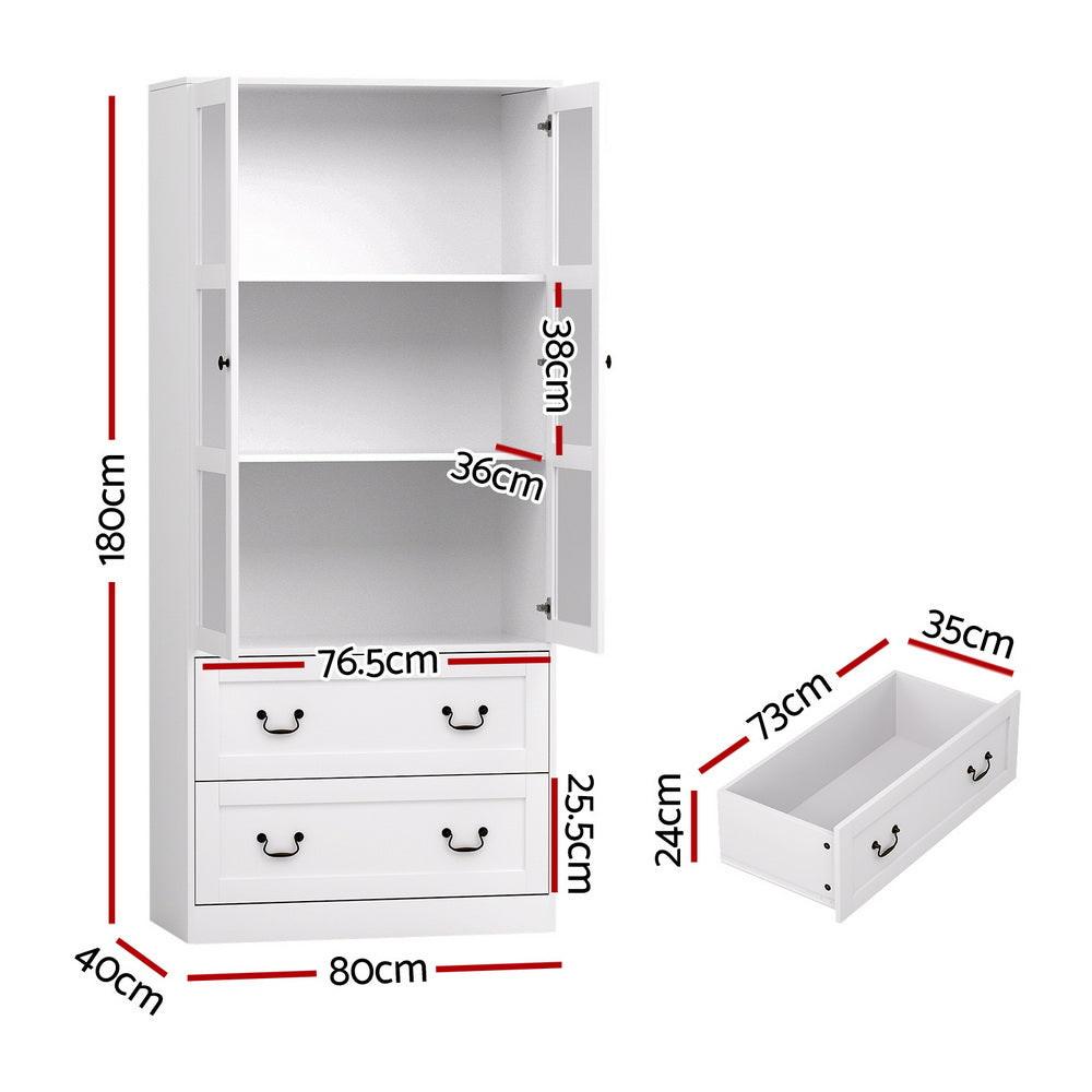 Artiss Buffet Sideboard 180cm Hutch Storage Cabinet Kitchen Drawer Door White.