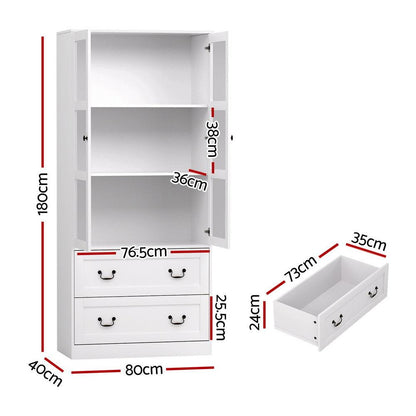 Artiss Buffet Sideboard 180cm Hutch Storage Cabinet Kitchen Drawer Door White.