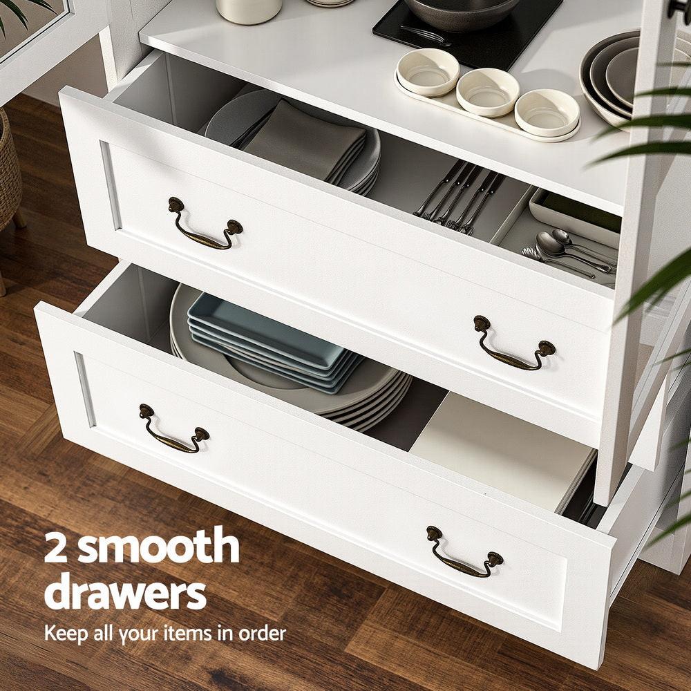 Artiss Buffet Sideboard 180cm Hutch Storage Cabinet Kitchen Drawer Door White.