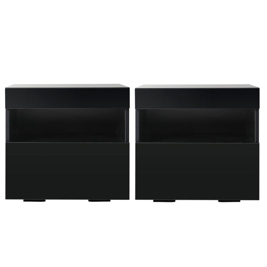Artiss 2x Bedside Table LED - HERES Black