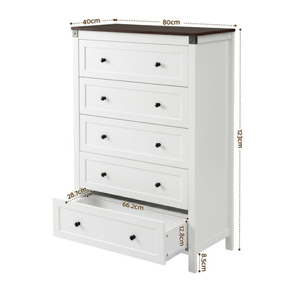 Artiss 5 Chest of Drawers Storage Tallboy White & Walnut
