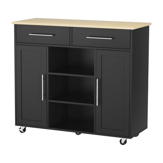 Artiss Kitchen Island Trolley Rolling Serving Cart Storage Drawer Cabinet 100cm Black.