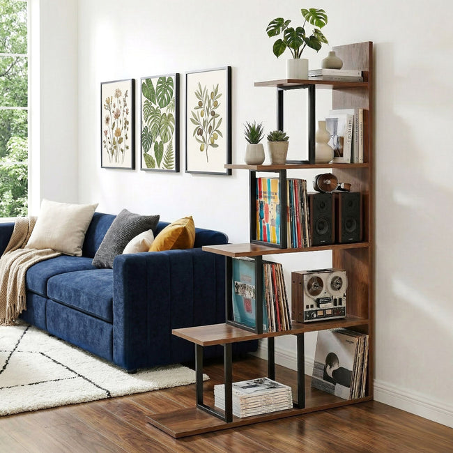 Artiss 5 Tiers Bookshelf Ladder Corner Shelf Bookcase Walnut Hover Image