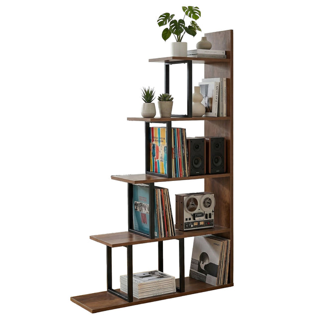 Artiss 5 Tiers Bookshelf Ladder Corner Shelf Bookcase Walnut Main Image