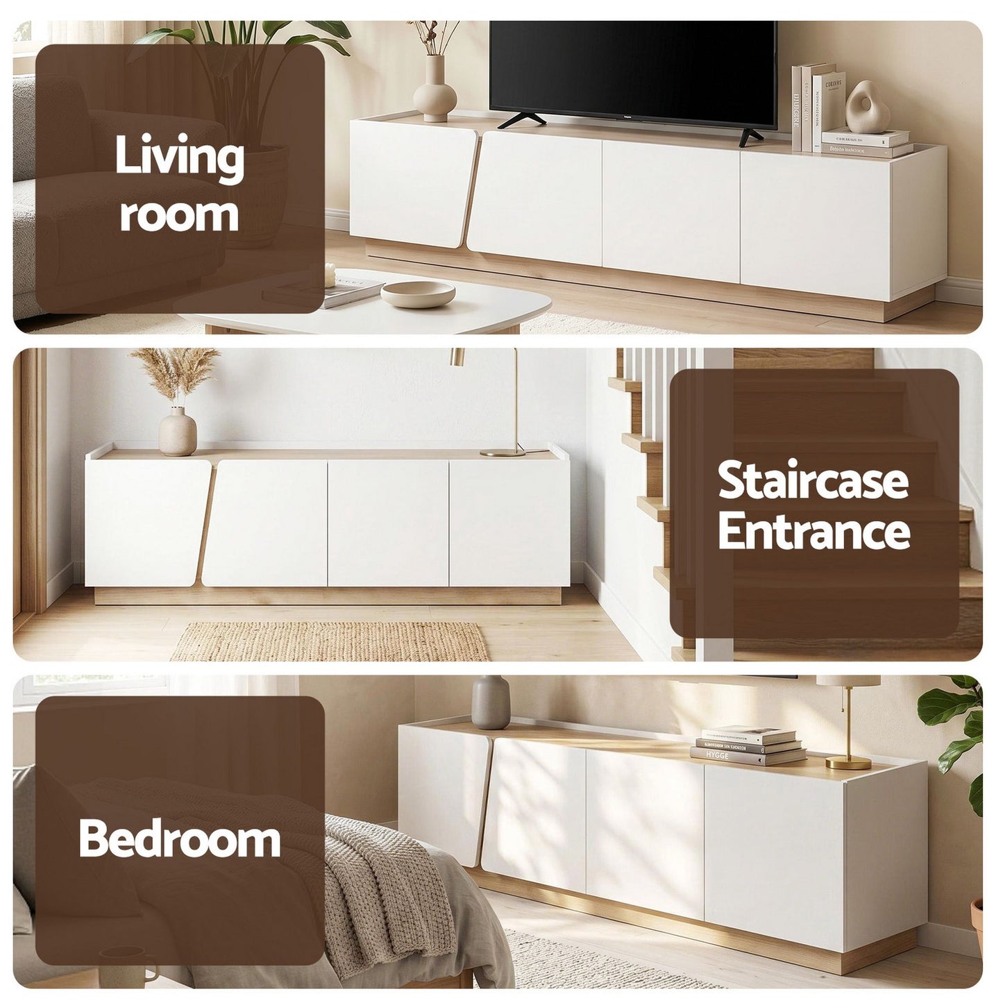 Artiss 180cm TV Unit Storage Cabinet Living Room White & Pine