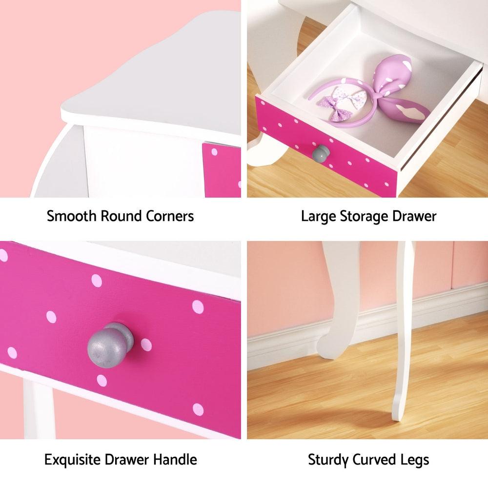 Keezi Kids Dressing Table Vanity Makeup Chair Set Wooden 3 Mirror Drawer Pink.