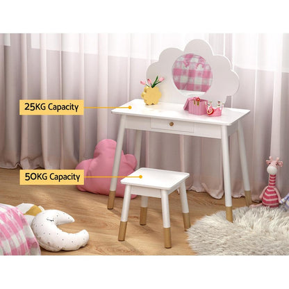 Keezi Kids Dressing Table Chair Set Vanity Makeup Wooden Leg Mirror Drawer.