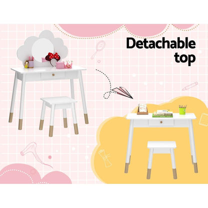 Keezi Kids Dressing Table Chair Set Vanity Makeup Wooden Leg Mirror Drawer.