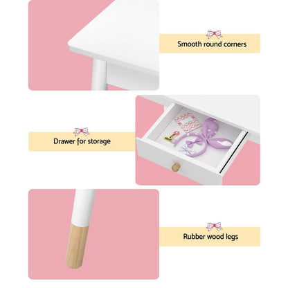 Keezi Kids Dressing Table Chair Set Vanity Makeup Wooden Leg Mirror Drawer.