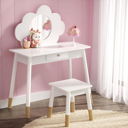 Keezi Kids Dressing Table Chair Set Vanity Makeup Wooden Leg Mirror Drawer.
