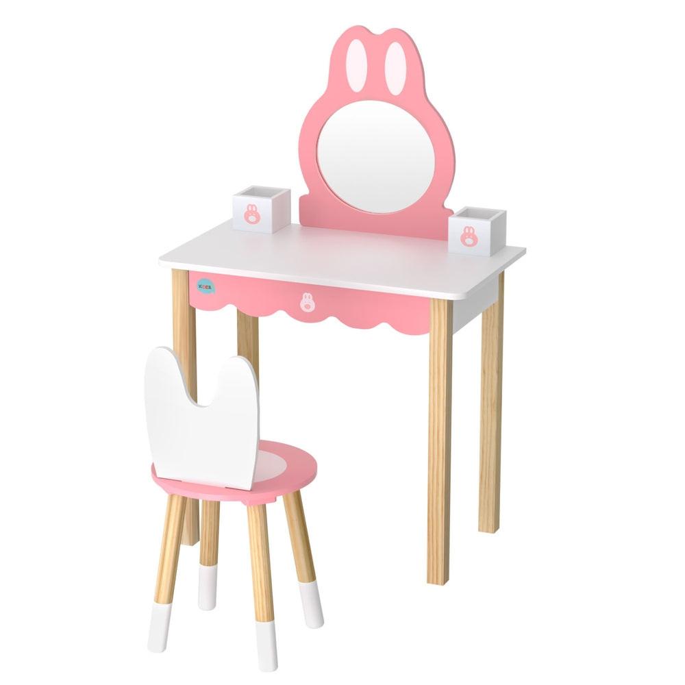 1 Set of Keezi Kids Dressing Table Wooden Bunny Pink.