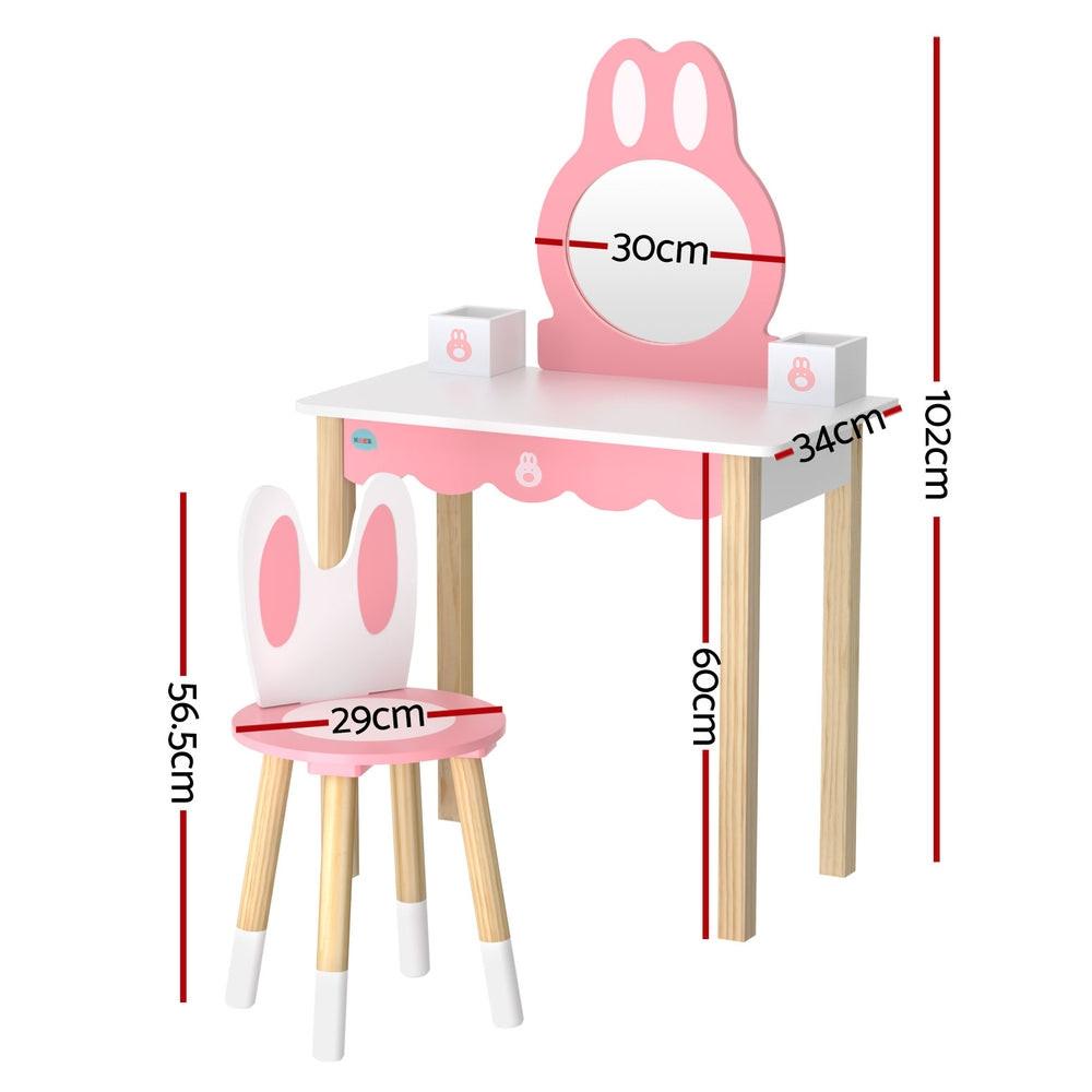1 Set of Keezi Kids Dressing Table Wooden Bunny Pink.