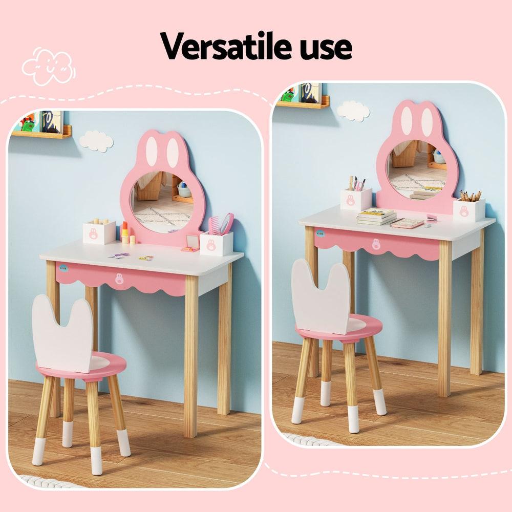 1 Set of Keezi Kids Dressing Table Wooden Bunny Pink.