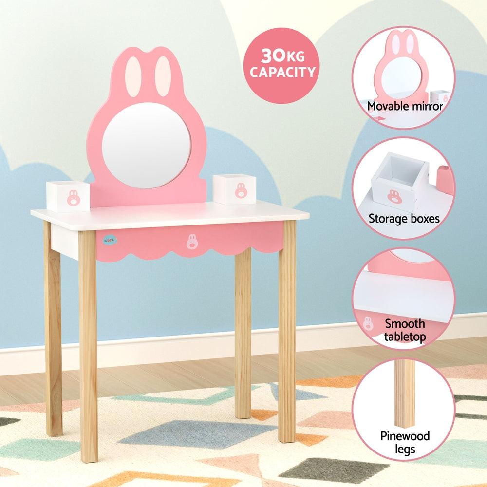 1 Set of Keezi Kids Dressing Table Wooden Bunny Pink.