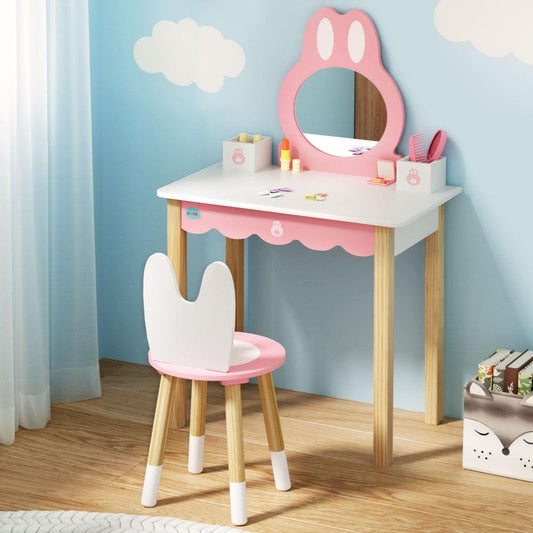 1 Set of Keezi Kids Dressing Table Wooden Bunny Pink.