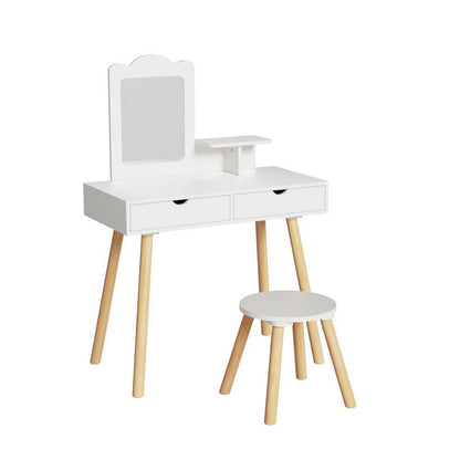 Keezi Kids Dressing Table Vanity Makeup Chair Set with Mirror Drawers Wooden Legs.