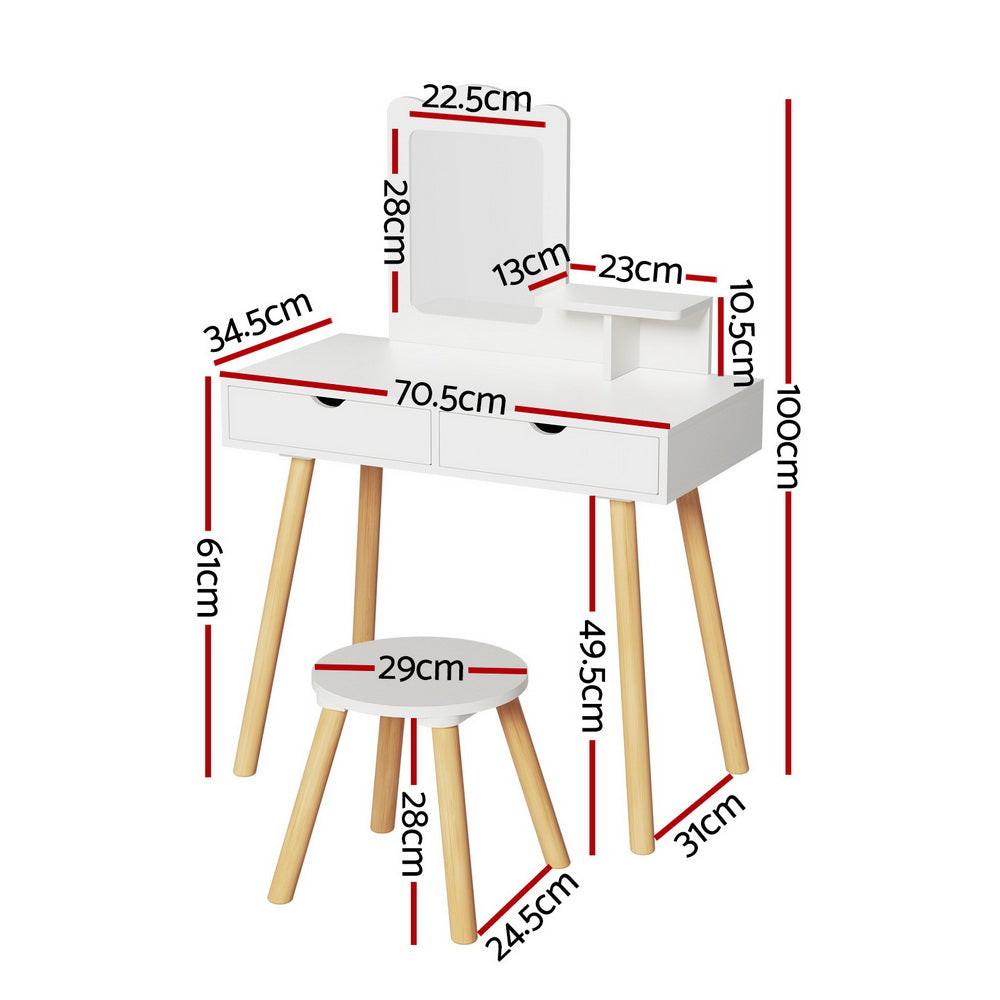 Keezi Kids Dressing Table Vanity Makeup Chair Set with Mirror Drawers Wooden Legs.