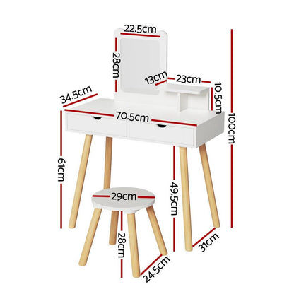 Keezi Kids Dressing Table Vanity Makeup Chair Set with Mirror Drawers Wooden Legs.