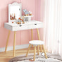 Keezi Kids Dressing Table Vanity Makeup Chair Set with Mirror Drawers Wooden Legs.