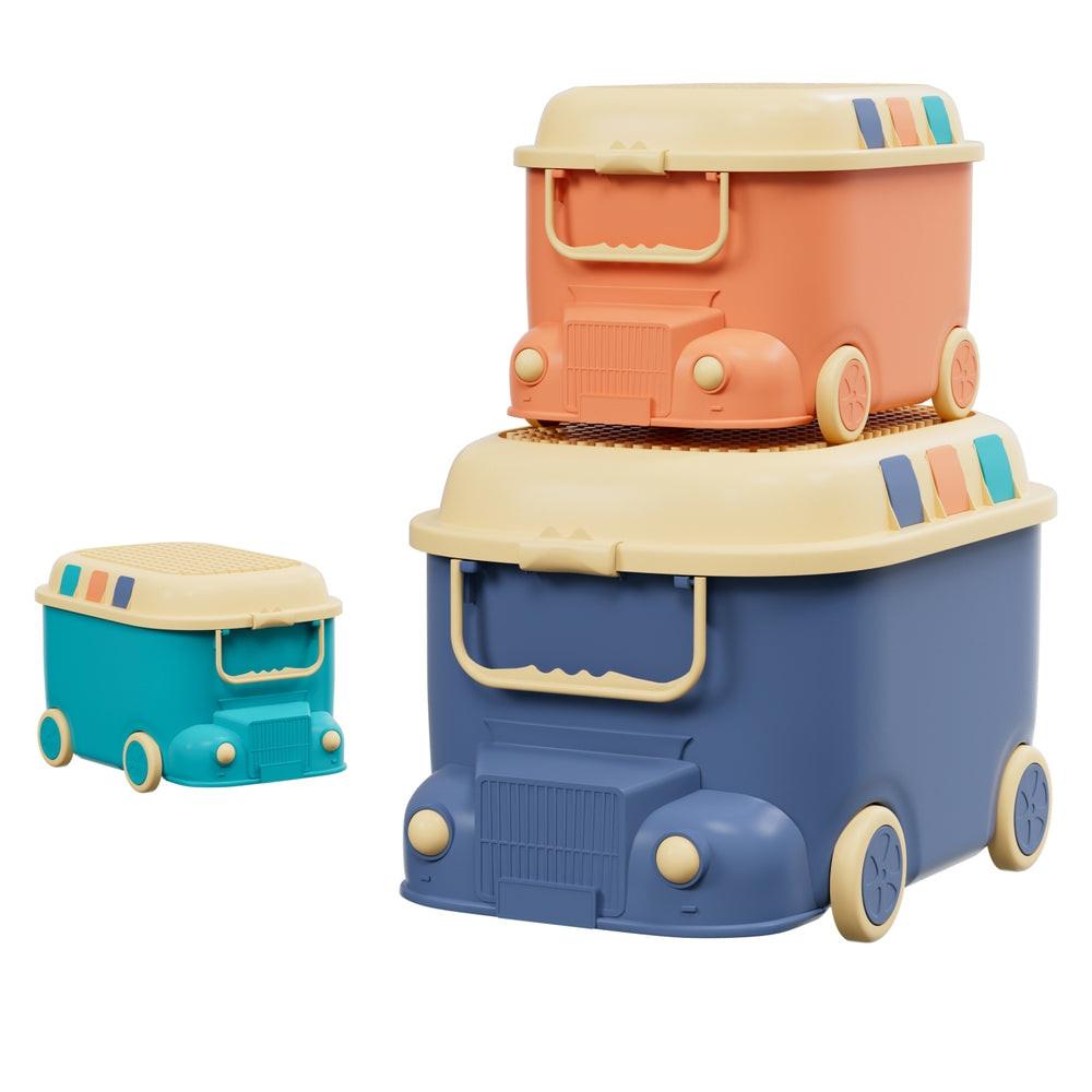 Keezi 3PCS Toy Storage Box Cute Car Toy Container Kids Toys Organiser Snack Boxes.