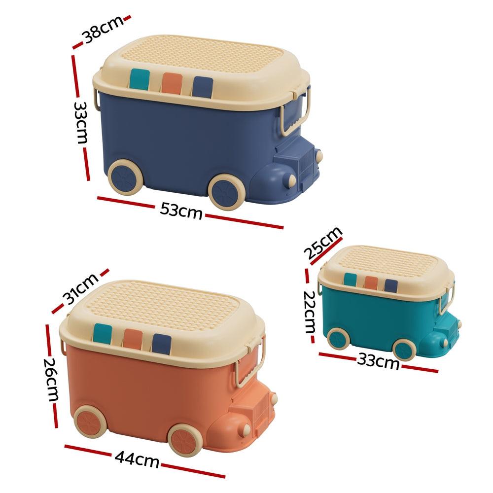 Keezi 3PCS Toy Storage Box Cute Car Toy Container Kids Toys Organiser Snack Boxes.