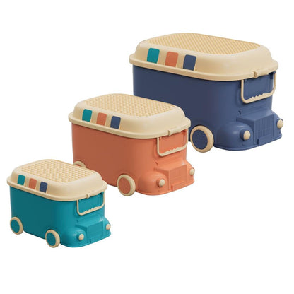 Keezi 3PCS Toy Storage Box Cute Car Toy Container Kids Toys Organiser Snack Boxes.