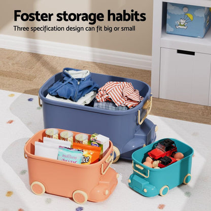 Keezi 3PCS Toy Storage Box Cute Car Toy Container Kids Toys Organiser Snack Boxes.