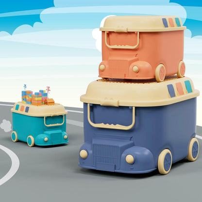 Keezi 3PCS Toy Storage Box Cute Car Toy Container Kids Toys Organiser Snack Boxes.