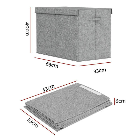 Keezi Large Toy Box Chest Storage with Flip-Top Lid Foldable Organizer Bins Grey.