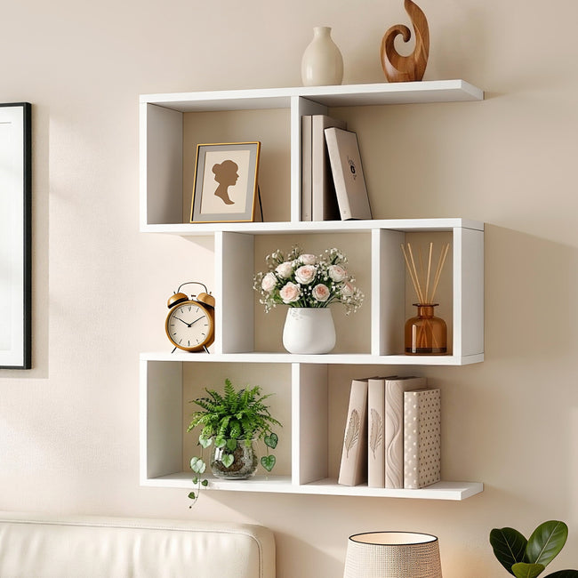 Artiss Floating Wall Shelf Bookshelf 3-Tier Display Storage Organiser White Hover Image